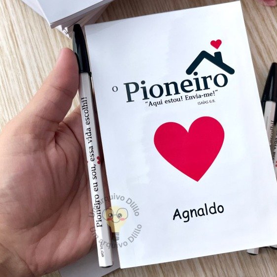 Capa bloquinho e Caneta Pioneiro e Pioneira